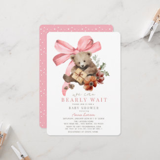 Bearly Wait Blue Pink Holiday Girl Baby Shower Invitation