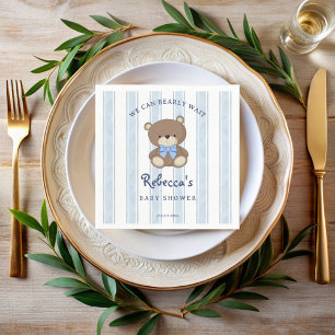 Bearly wait blue retro stripes vintage baby shower napkins