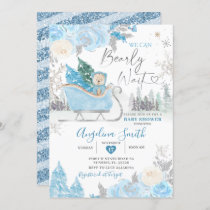 Bearly Wait Blue Snowflake Floral Baby Shower Invitation