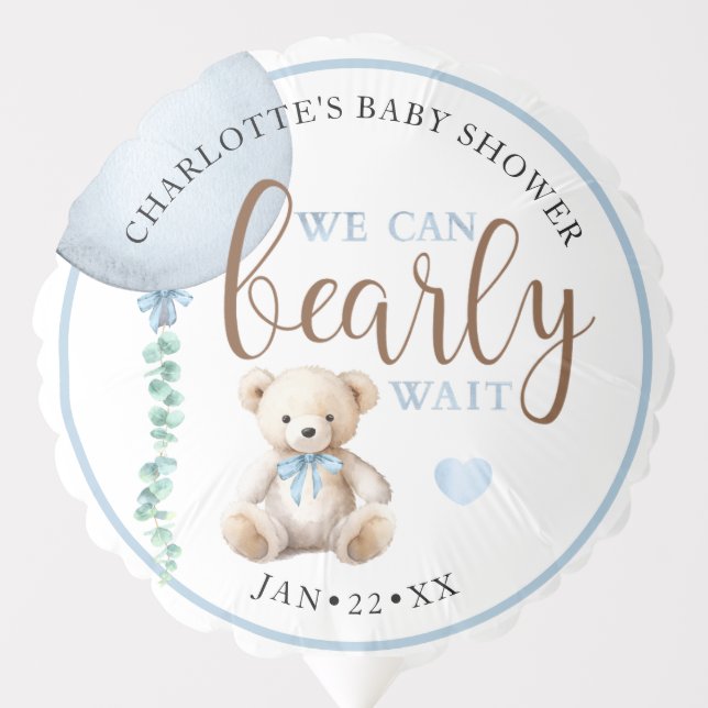 Bearly Wait Blue Teddy Bear Baby Shower Balloon (Front)