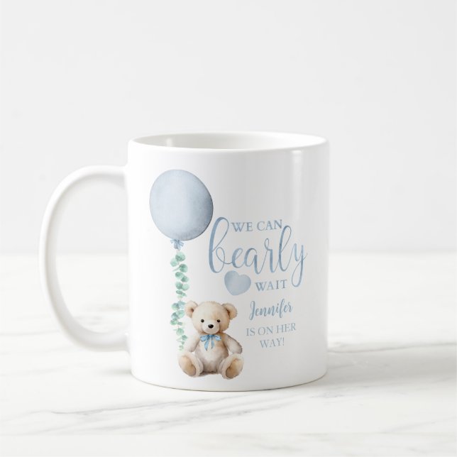 Bearly Wait Blue Teddy Bear Baby Shower Coffee Mug (Left)