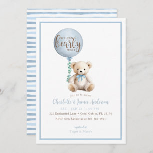 Bearly Wait Blue Teddy Bear Baby Shower Invite