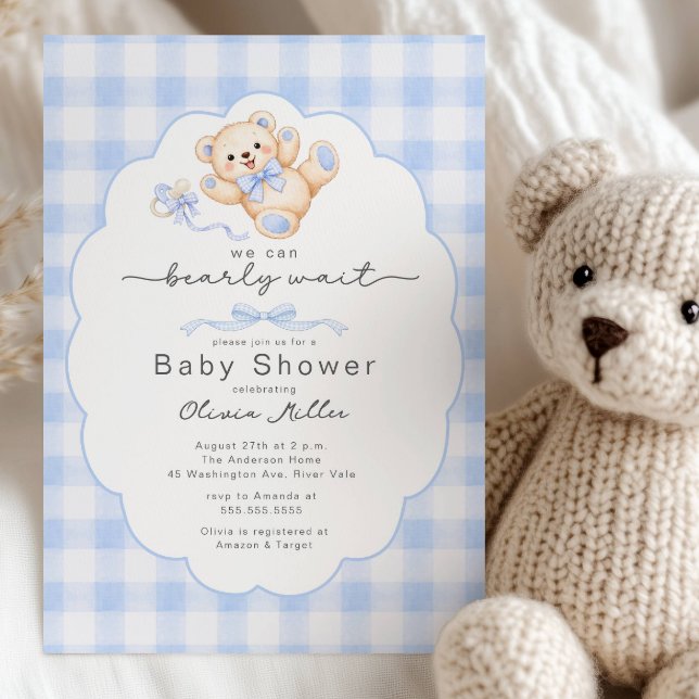 Bearly Wait Blue Teddy Bear Baby Shower Invite (Creator Uploaded)