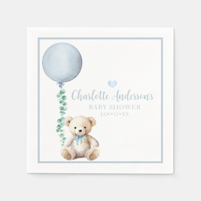 Bearly Wait Blue Teddy Bear Baby Shower Napkins (Front)
