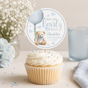 Bearly Wait Blue Teddy Bear Baby Shower Sticker