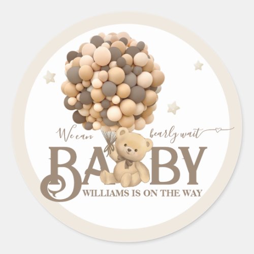 Bearly Wait Boho Balloon Neutral Baby Shower Classic Round Sticker