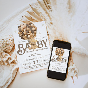Bearly Wait Boho Balloon Neutral Baby Shower Invitation