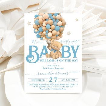 Bearly Wait Boho Blue Balloon Baby Boy Shower Invitation by KatrinSharm at Zazzle