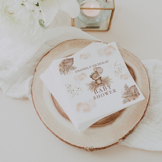 Bearly Wait Boho Pampas Baby Shower Teddy bear Napkins (Creator Uploaded)