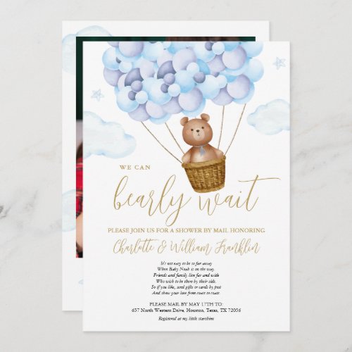 Bearly Wait Boy Baby Shower By Mail Photo Invitation