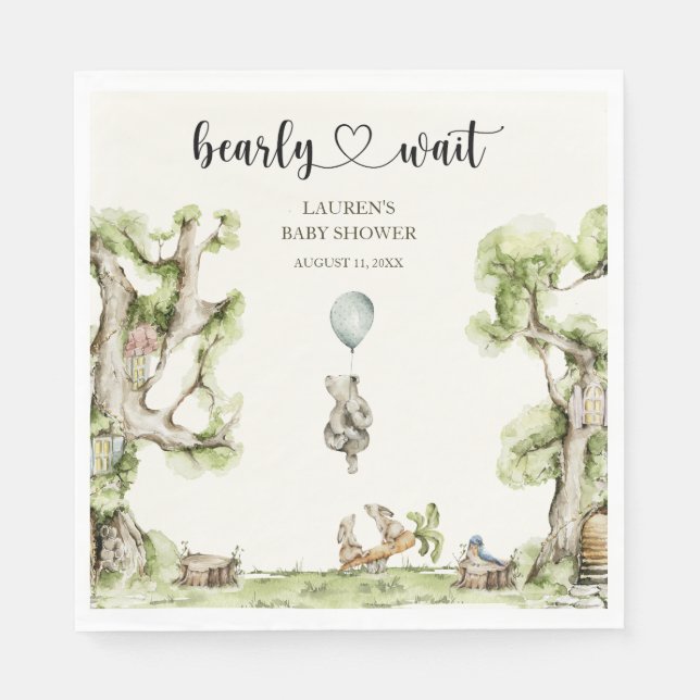 Bearly Wait Boy Baby Shower Woodland Napkins (Front)