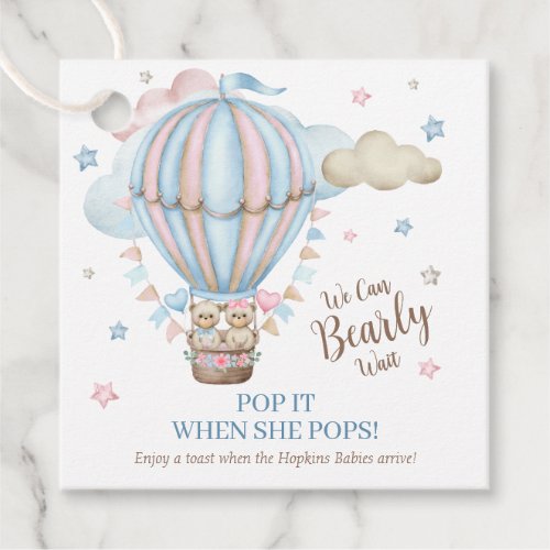 Bearly Wait Boy Girl Twins Baby Shower Favor Tags