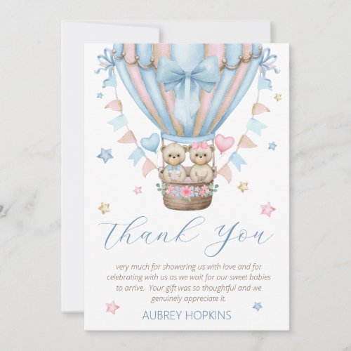 Bearly Wait Boy Girl Twins Baby Shower Thank You Card