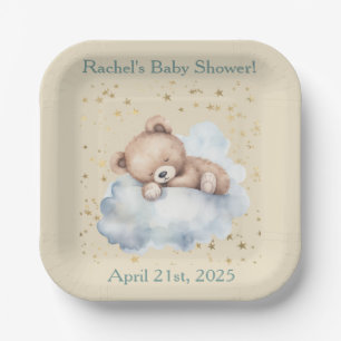 Bearly Wait - Boy Teddy Bear Asleep in Clouds  Paper Plates