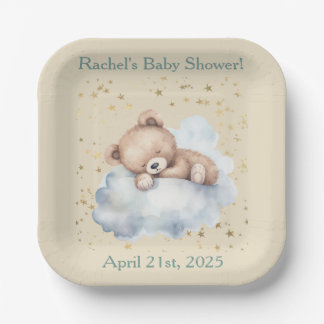 Bearly Wait - Boy Teddy Bear Asleep in Clouds  Paper Plates