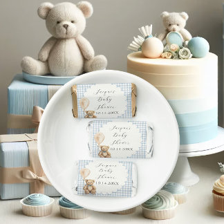 Bearly Wait Boy Teddy Bear Baby Shower Blue White Hershey's Miniatures