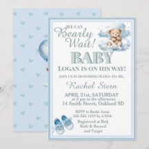 Bearly Wait- Boy Teddy Bear On A Cloud Baby Shower