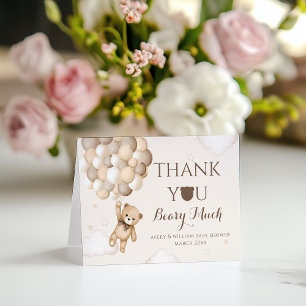 Bearly Wait Brown Bear Balloon Baby Shower  Letterpress Thank You Card