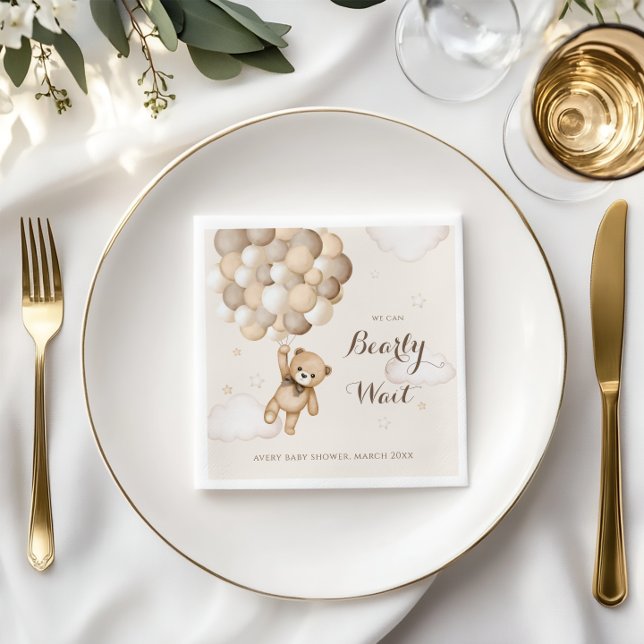 Bearly Wait Brown Bear Balloon Baby Shower  Napkins (Creator Uploaded)