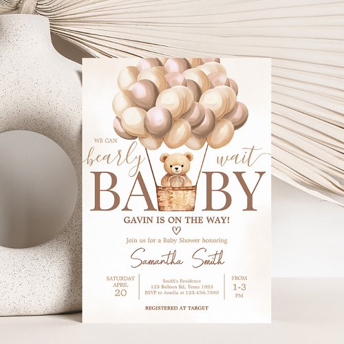 Bearly Wait Brown Hot Air Balloon Baby Shower Invitation