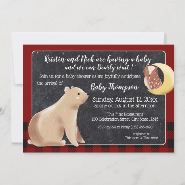 Bearly Wait Buffalo Plaid Baby Shower Invitation (Front)