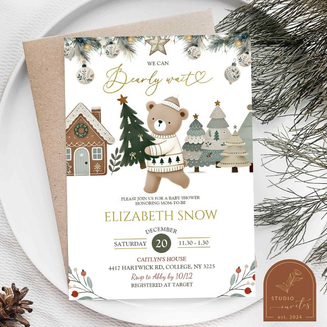 Bearly Wait Christmas Baby Shower Invitation (Creator Uploaded)