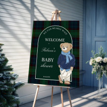Bearly wait classic plaid baby shower welcome sign