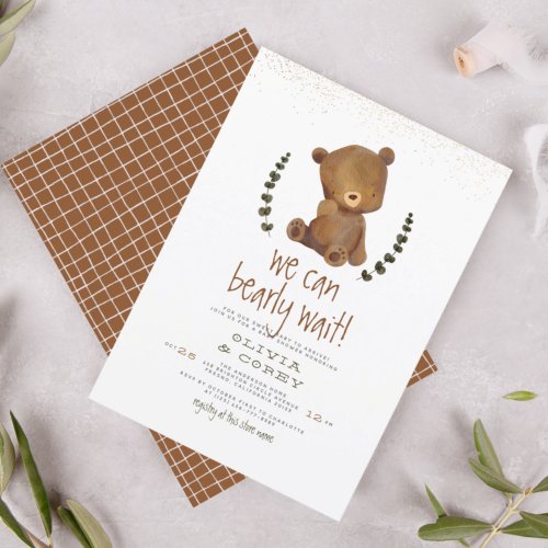 Bearly Wait  Cute Bear  Eucalyptus Baby Shower Invitation