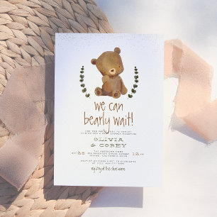 Bearly Wait Cute Bear & Eucalyptus Baby Shower Invitation