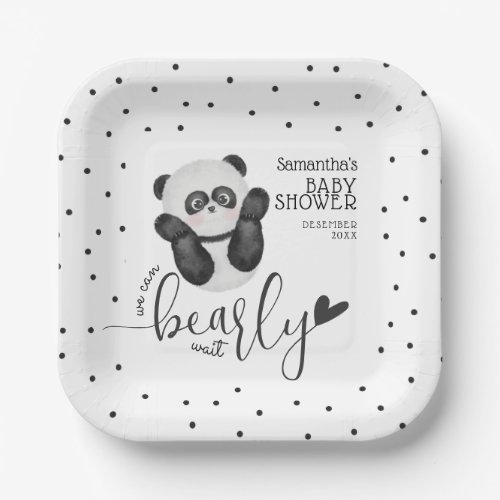 Bearly wait Cute Black  White Baby Shower  Paper Plates