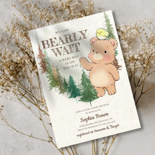 Bearly Wait Cute Woodland Bear Baby Shower Invitation