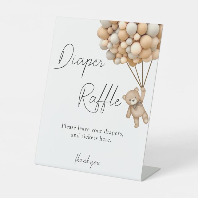 Bearly Wait Diaper Raffle Baby Shower Pedestal Sign (Front)