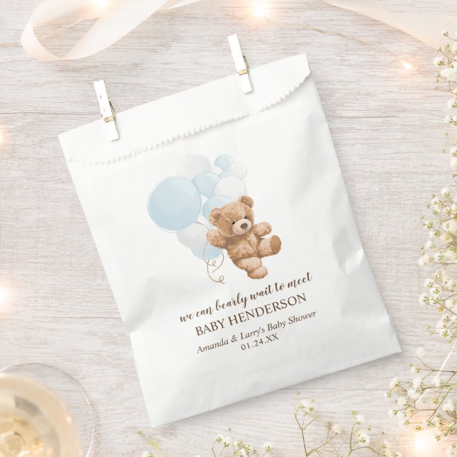 Bearly Wait Dusty Blue Teddy Bear Favor Bag (Clipped)