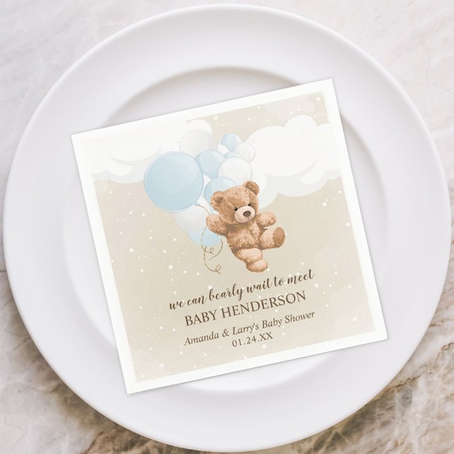 Bearly Wait Dusty Blue Teddy Bear Napkins (Creator Uploaded)
