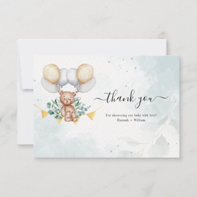 Bearly Wait Eucalyptus Baby Shower Thank You Card (Front)