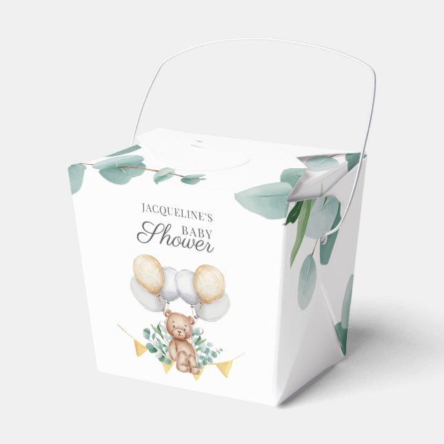 Bearly Wait Eucalyptus Balloons Bear Baby Shower Favor Boxes (Front Side)