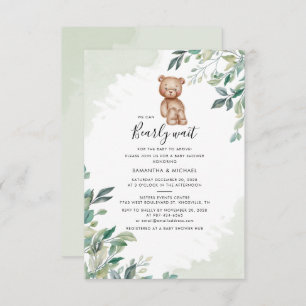 Bearly Wait Eucalyptus Leaves Couples Baby Shower Invitation