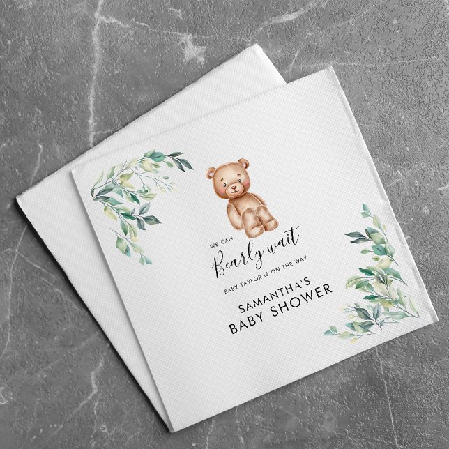 Bearly Wait Eucalyptus Script Baby Shower Paper Napkins (We Can Bearly Wait Woodland Animals Bear Baby Shower Paper Napkins)