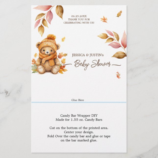Bearly Wait Fall Baby Shower Candy Bar Wrapper (Front)