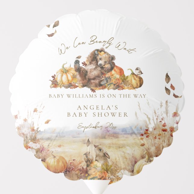 Bearly Wait Fall Woodland Watercolour Baby Shower Balloon (Front)