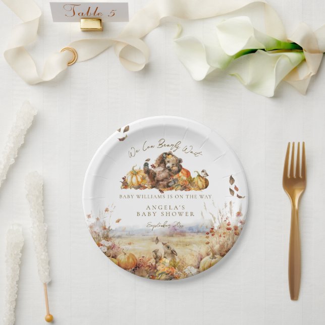 Bearly Wait Fall Woodland Watercolour Baby Shower Paper Plates (Wedding)