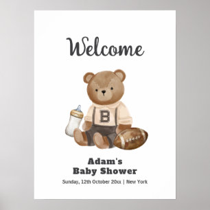 Bearly Wait Football Sport Baby Shower Welcome Poster