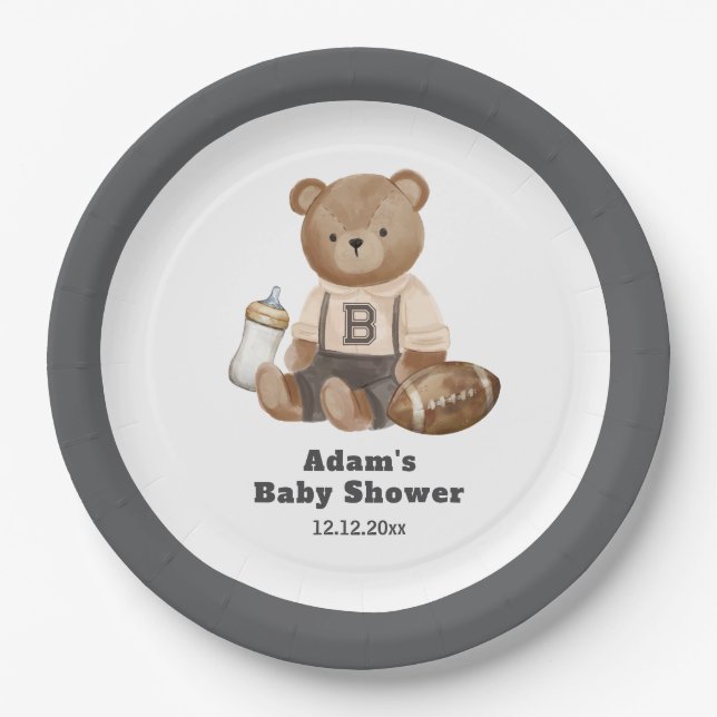 Bearly Wait Football Sport Boy Baby Shower  Paper Plates (Front)