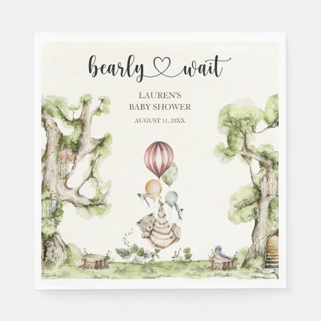 Bearly Wait Gender Neutral Baby Shower Woodland Napkins (Front)