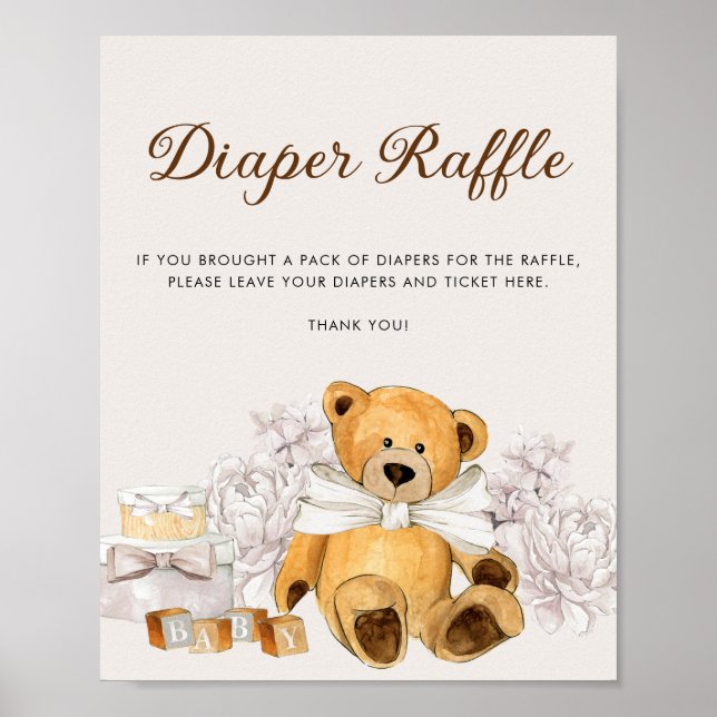 Bearly Wait Gender Neutral Bear Diaper Raffle Sign (Front)