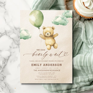 Bearly Wait Gender Neutral Green Baby Shower Invitation