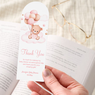 bearly wait, girl baby shower bear pink thank you bookmarks