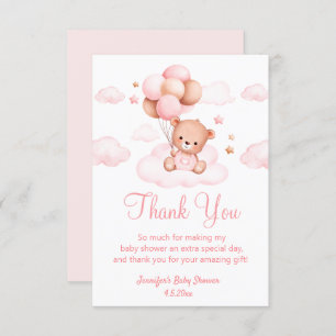 bearly wait, girl baby shower cute bear pink thank you card