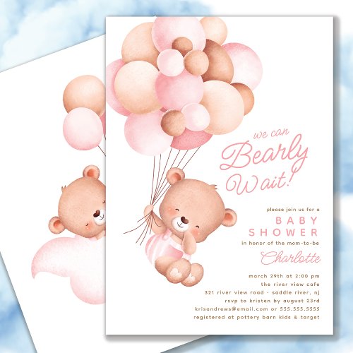 Bearly Wait Girl Baby Shower  Invitation