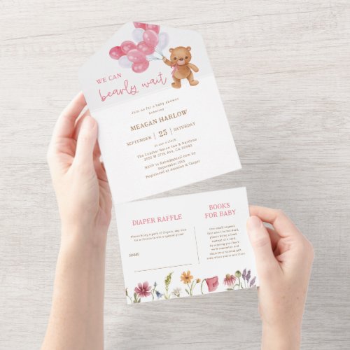 Bearly Wait Girl Teddy Bear Baby Shower All In One Invitation